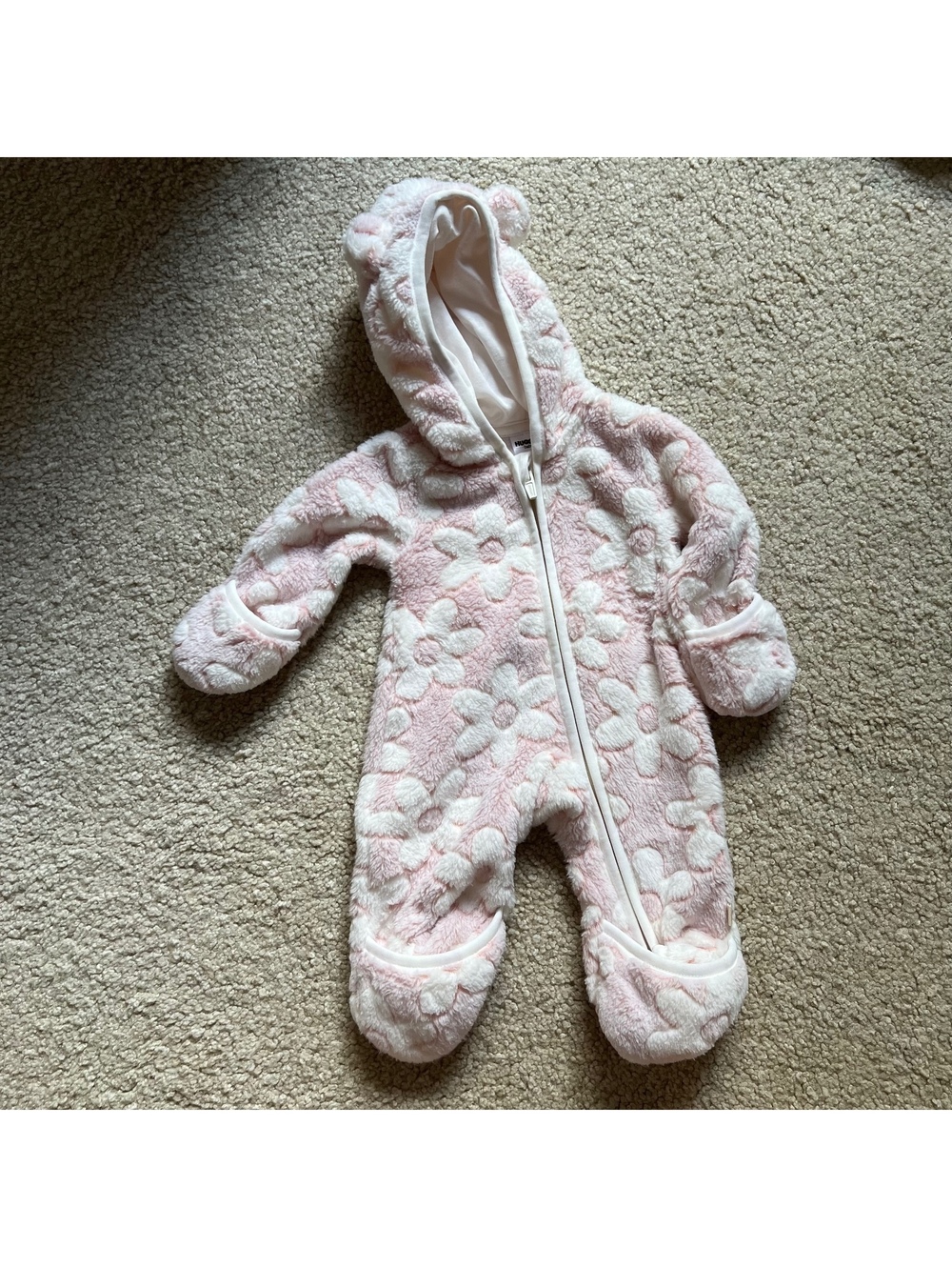 Huggies Babywear Newborn Pink and White Floral Fleece Onesie with Hood